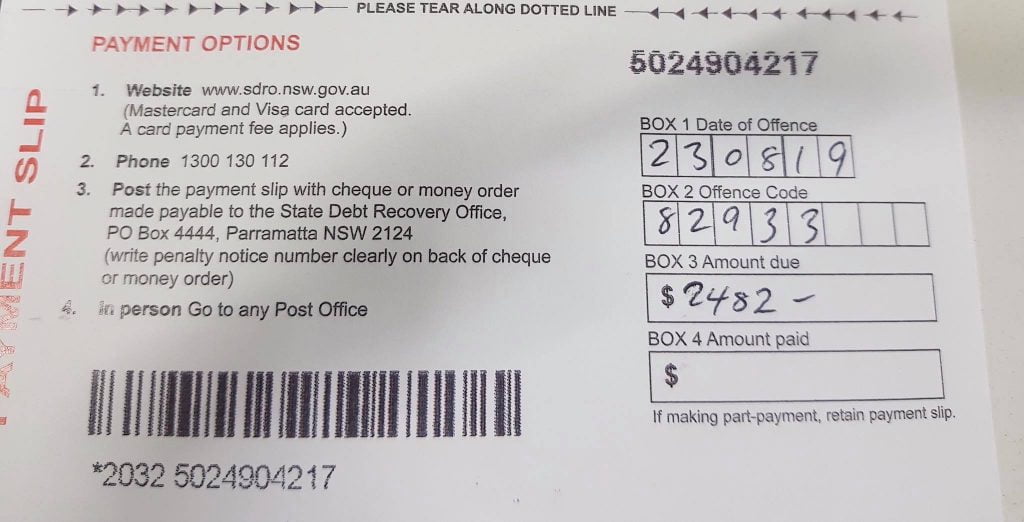NSW Police - Fine $2482